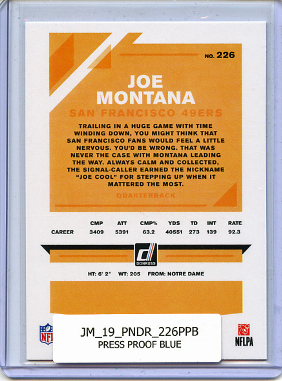 Joe Montana 2019 Donruss #226 Press Proof Blue