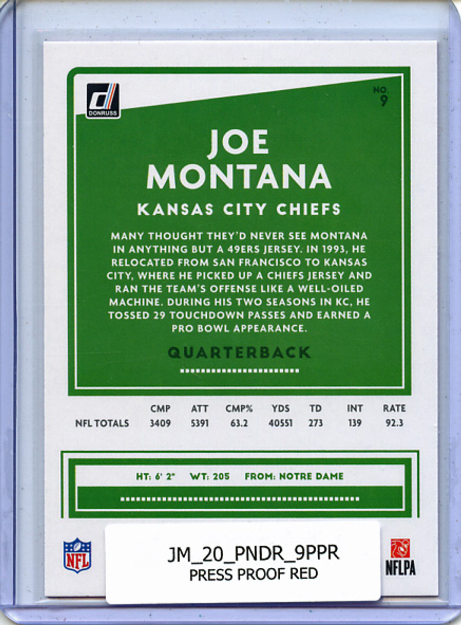 Joe Montana 2020 Donruss #9 Press Proof Red