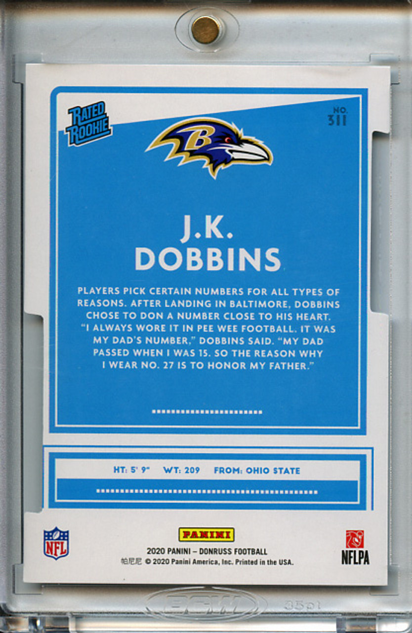 J.K. Dobbins 2020 Donruss #311 Press Proof Silver Die Cut (#05/75)