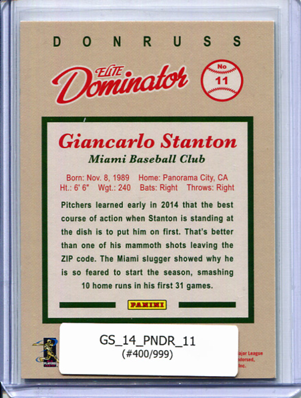 Giancarlo Stanton 2014 Donruss, Elite Dominator #11 (#400/999)