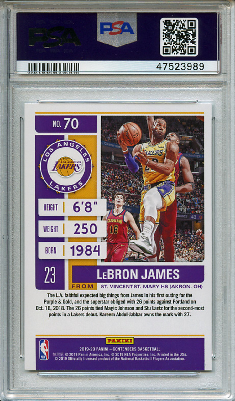 LeBron James 2019-20 Contenders #70 Game Ticket Green PSA 9 Mint (#47523989)