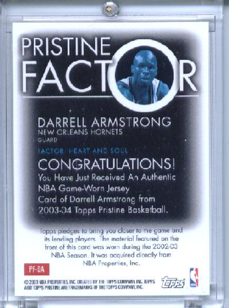 Darrell Armstrong 2003-04 Pristine, Pristine Factor Relics #PF-DA