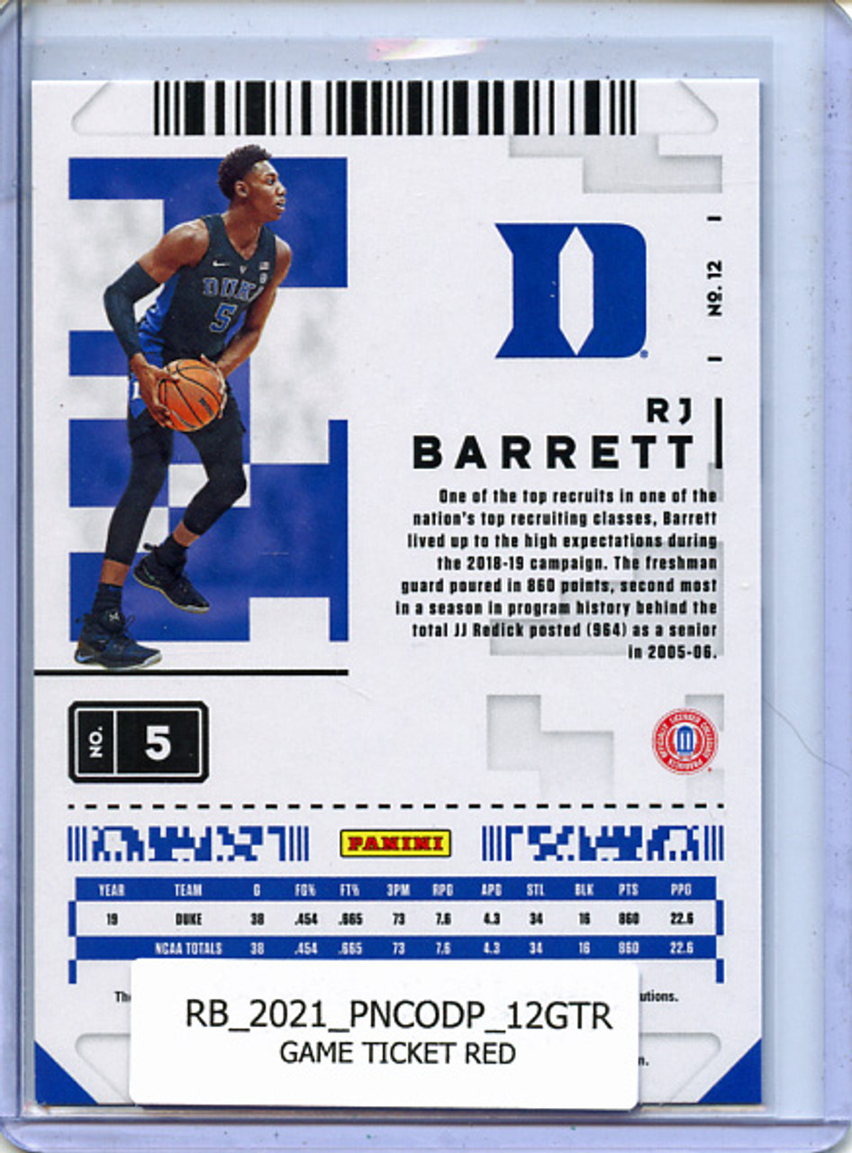 RJ Barrett 2020-21 Contenders Draft Picks #12 Game Ticket Red