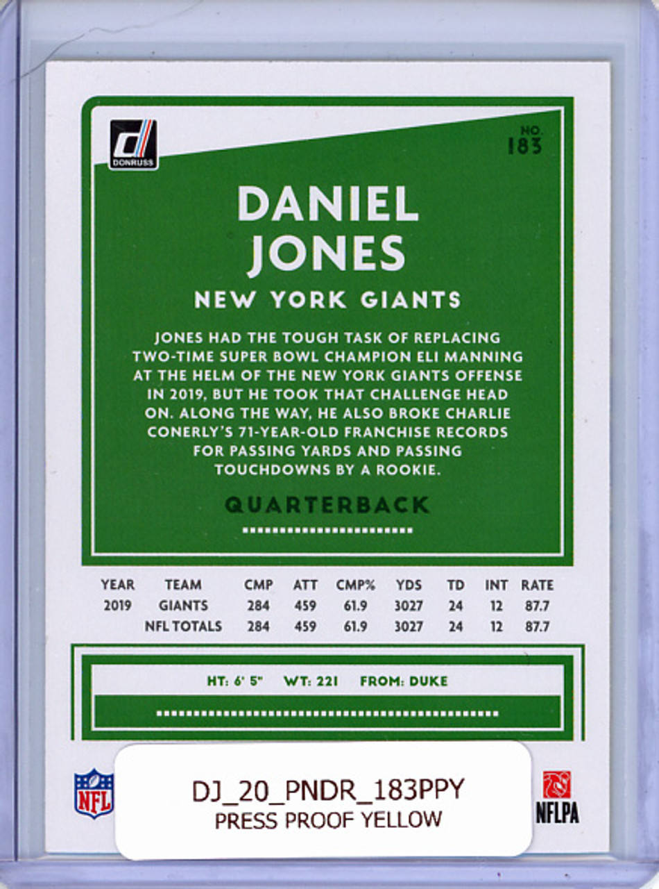 Daniel Jones 2020 Donruss #183 Press Proof Yellow