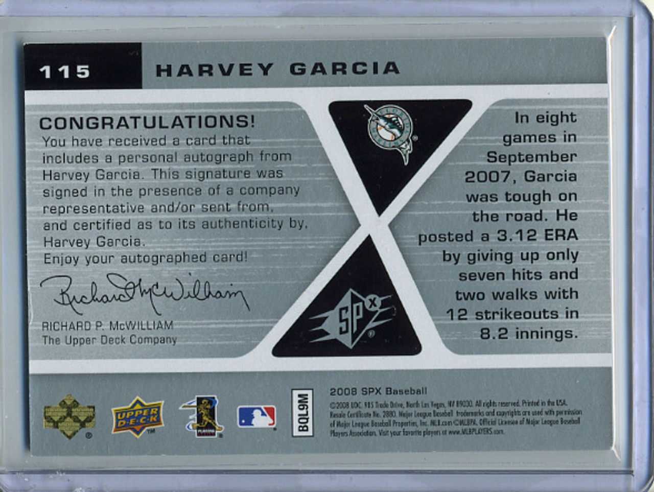 Harvey Garcia 2008 SPx #115 Silver Rookie Autographs