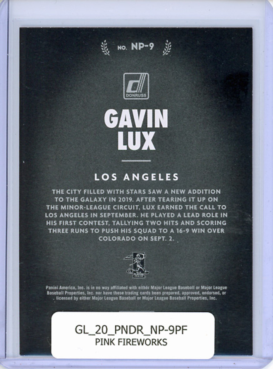 Gavin Lux 2020 Donruss, Now Playing #NP-9 Pink Fireworks