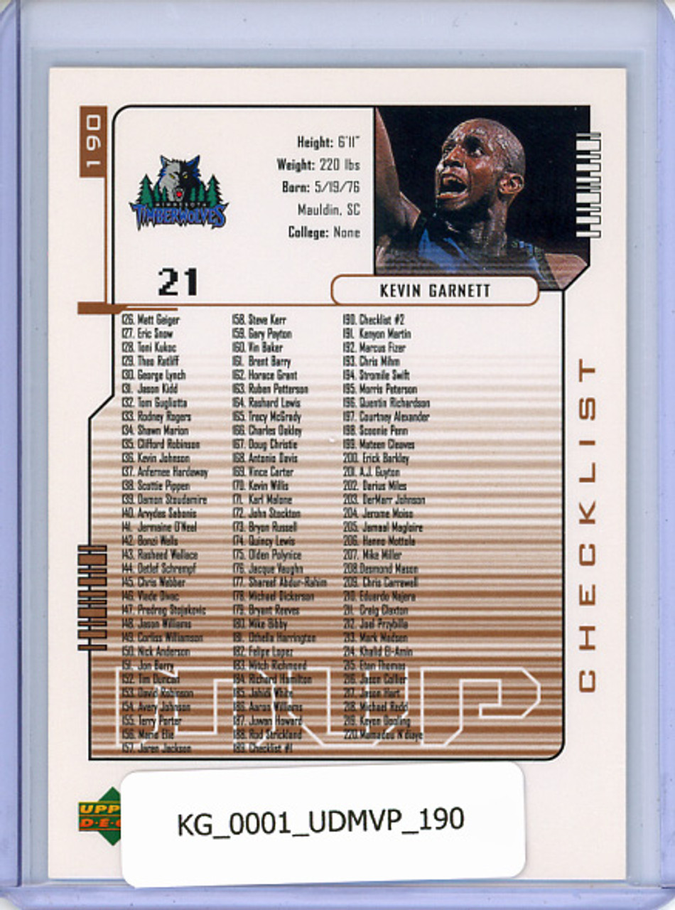 Kevin Garnett 2000-01 MVP #190 Checklist