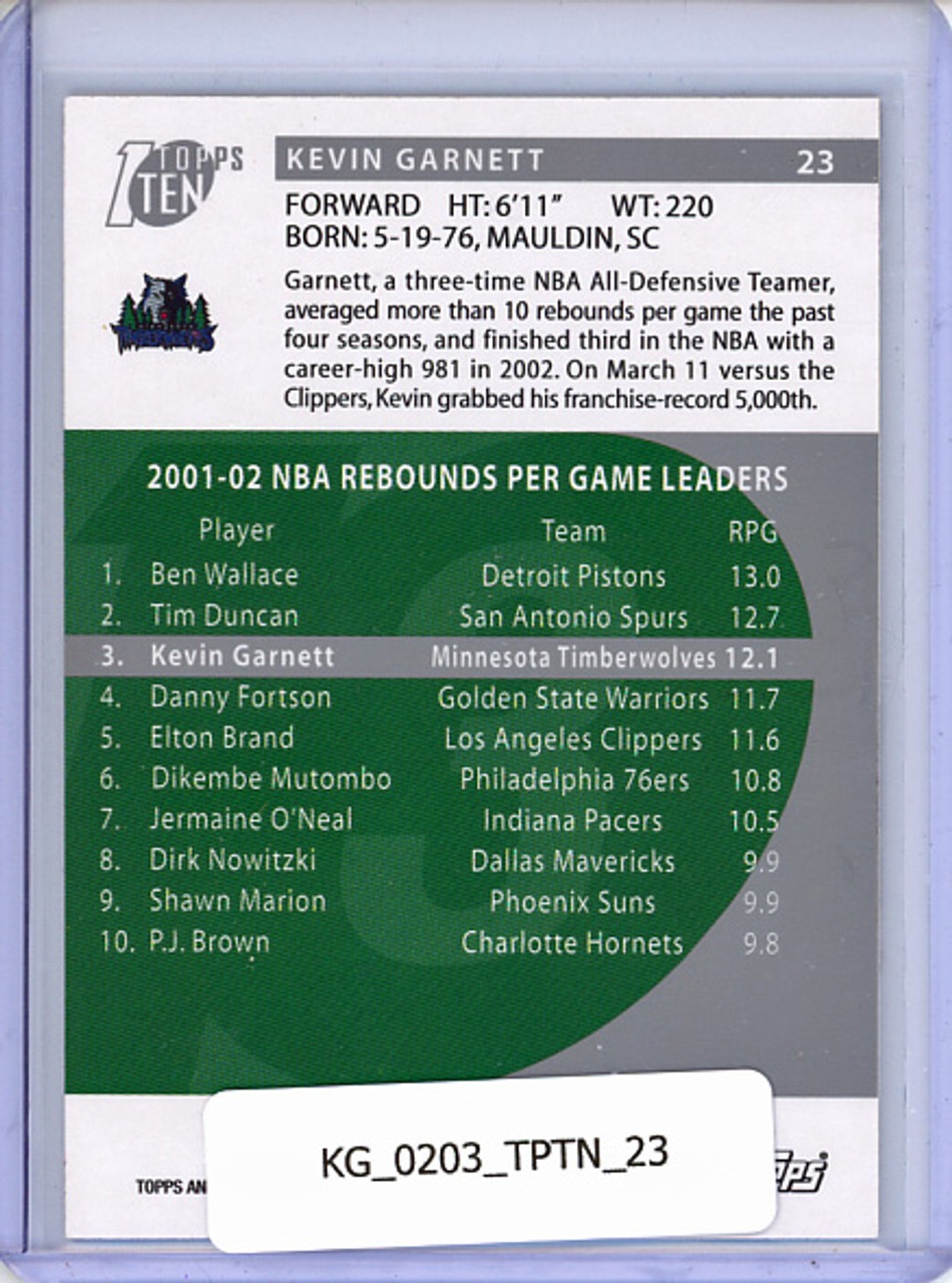 Kevin Garnett 2002-03 Topps Ten #23