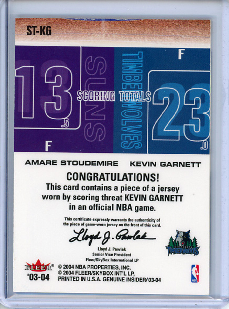 Kevin Garnett, Amare Stoudemire 2003-04 Genuine Insider, Scoring Threats Game Used #ST-KG (1)