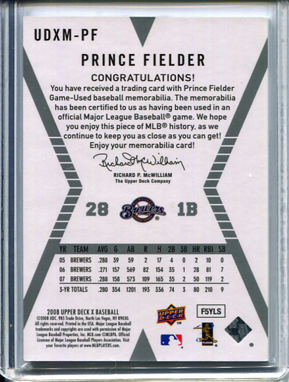 Prince Fielder 2008 Upper Deck X, Memorabilia #UDXM-PF