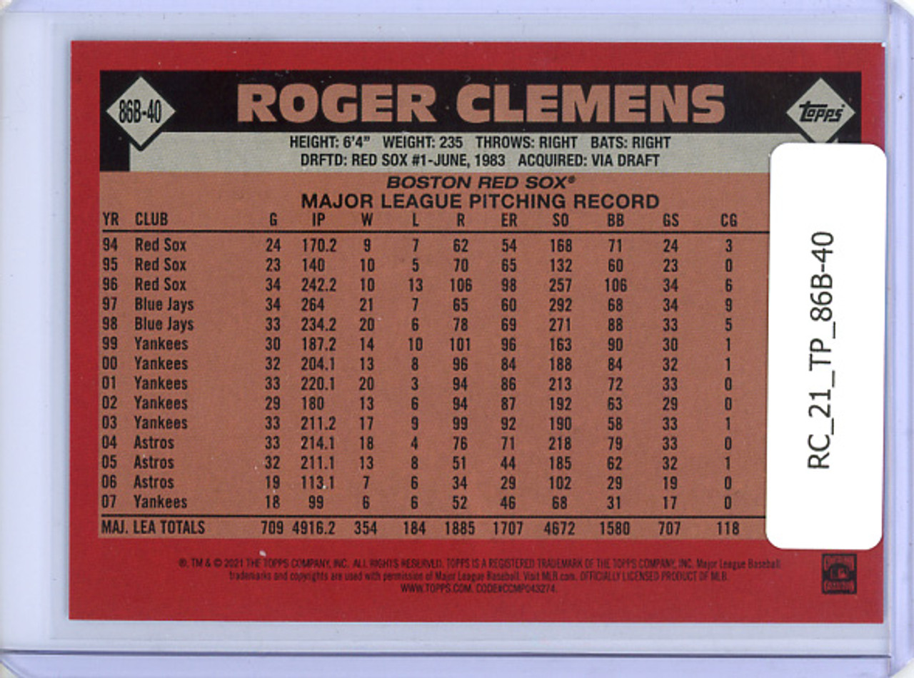 Roger Clemens 2021 Topps, 1986 Topps #86B-40