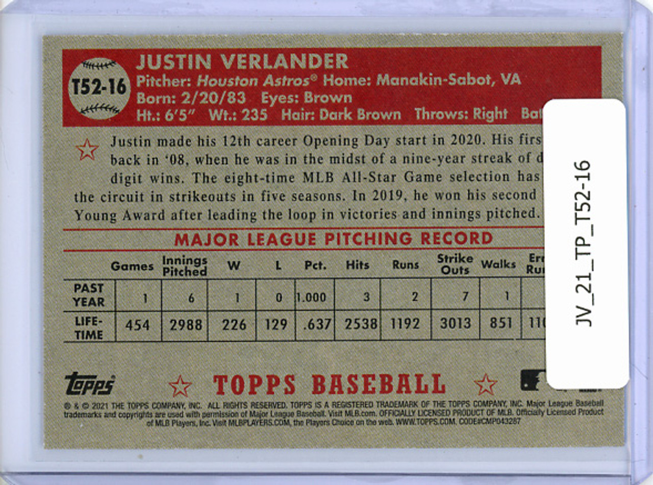 Justin Verlander 2021 Topps, 1952 Topps Redux #T52-16