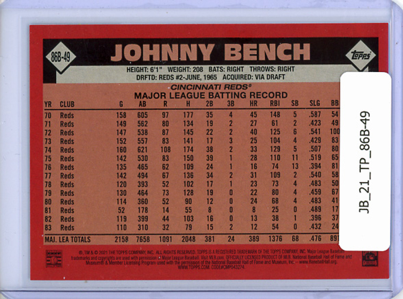 Johnny Bench 2021 Topps, 1986 Topps #86B-49