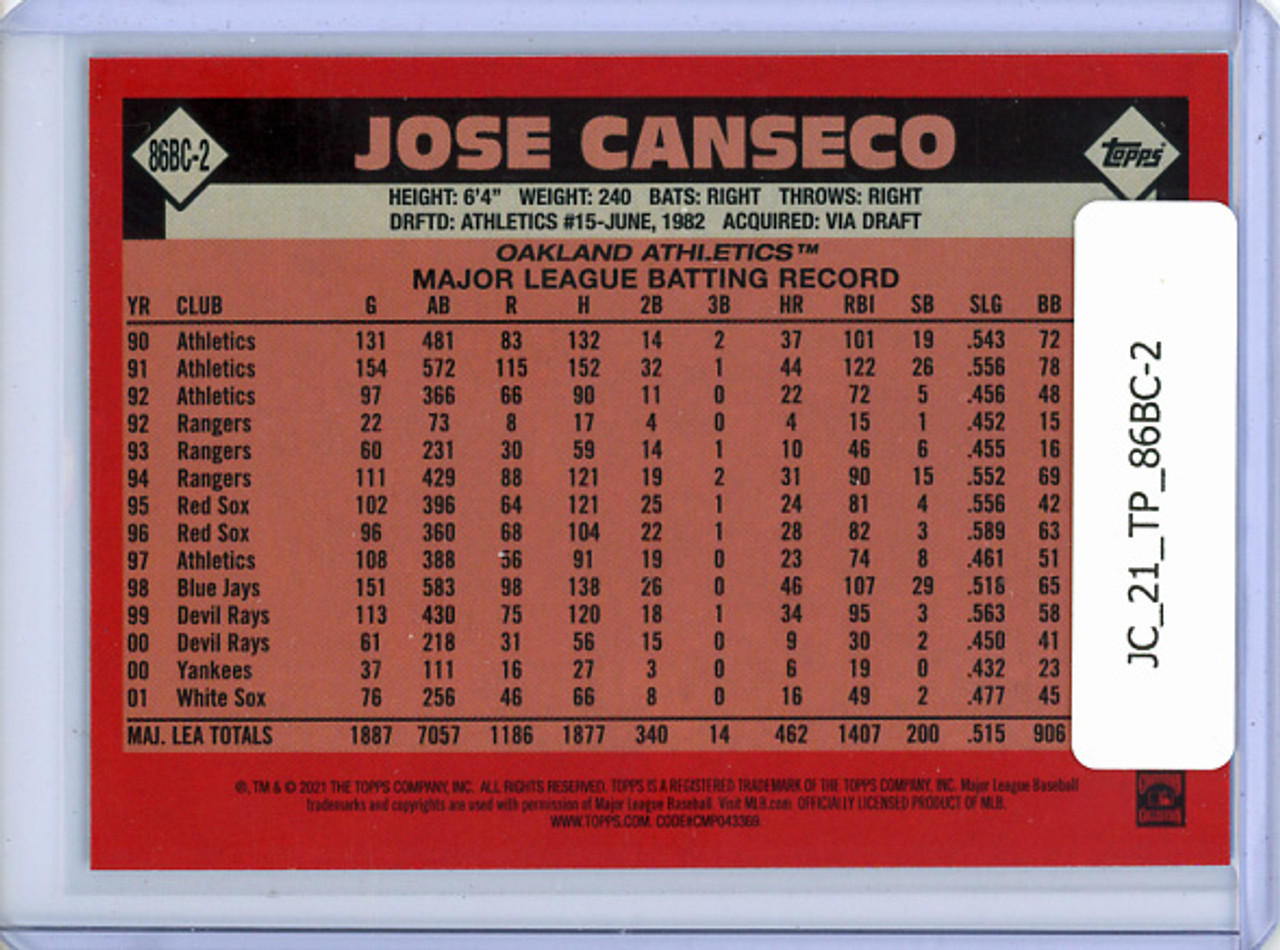 Jose Canseco 2021 Topps, 1986 Topps Silver Pack Chrome #86BC-2