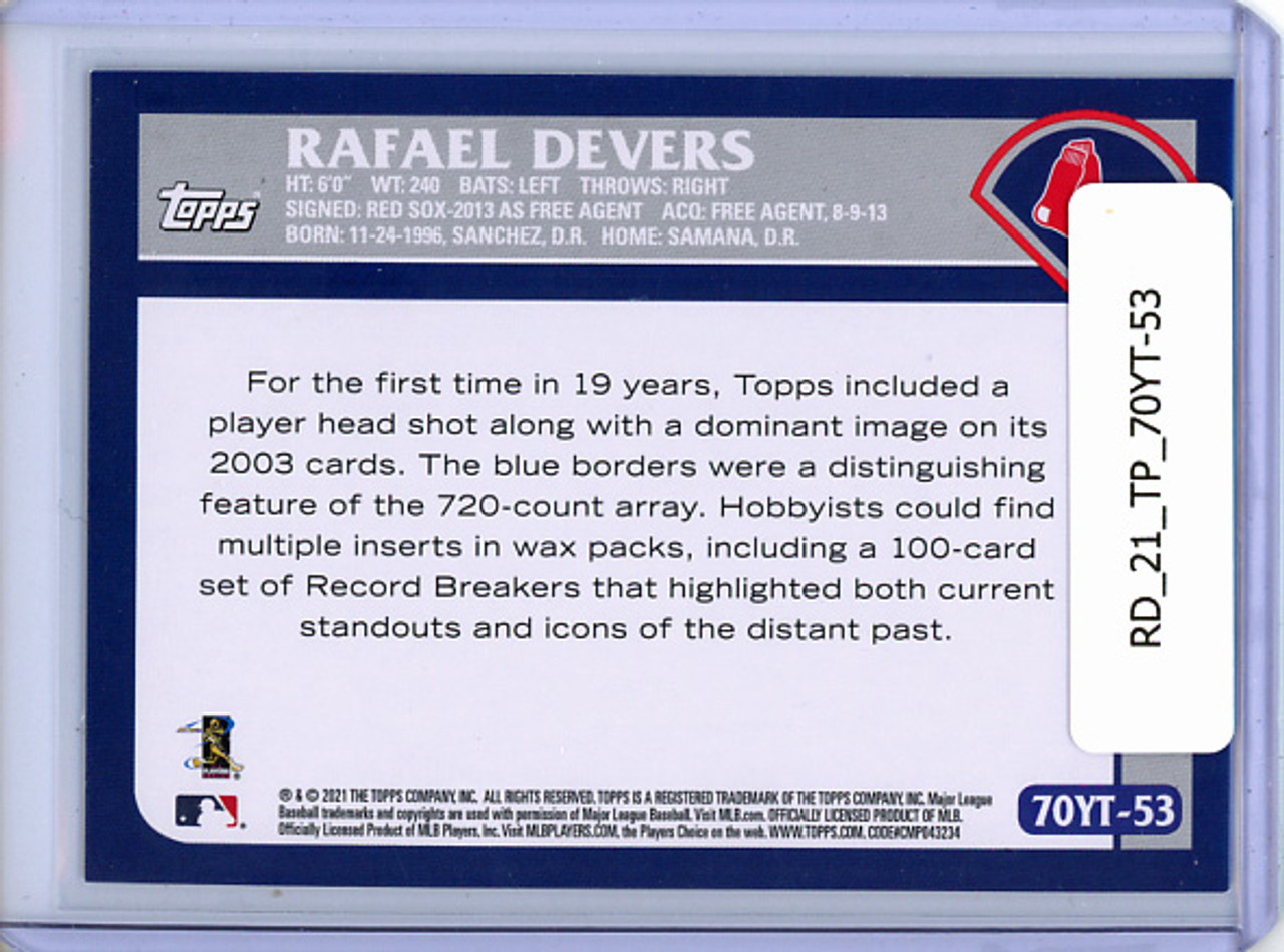 Rafael Devers 2021 Topps, 70 Year of Topps Baseball #70YT-53 2003 Topps