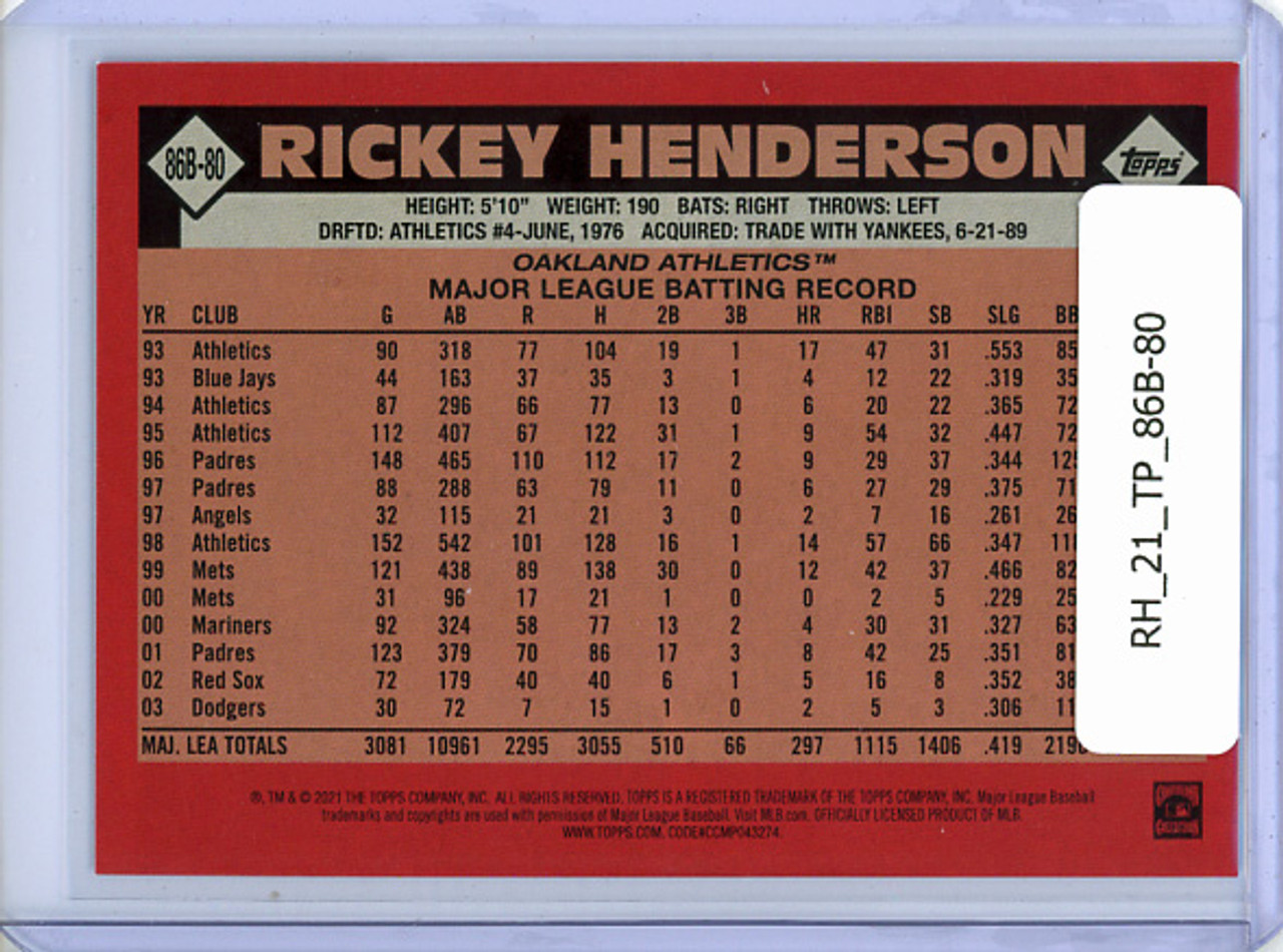 Rickey Henderson 2021 Topps, 1986 Topps #86B-80