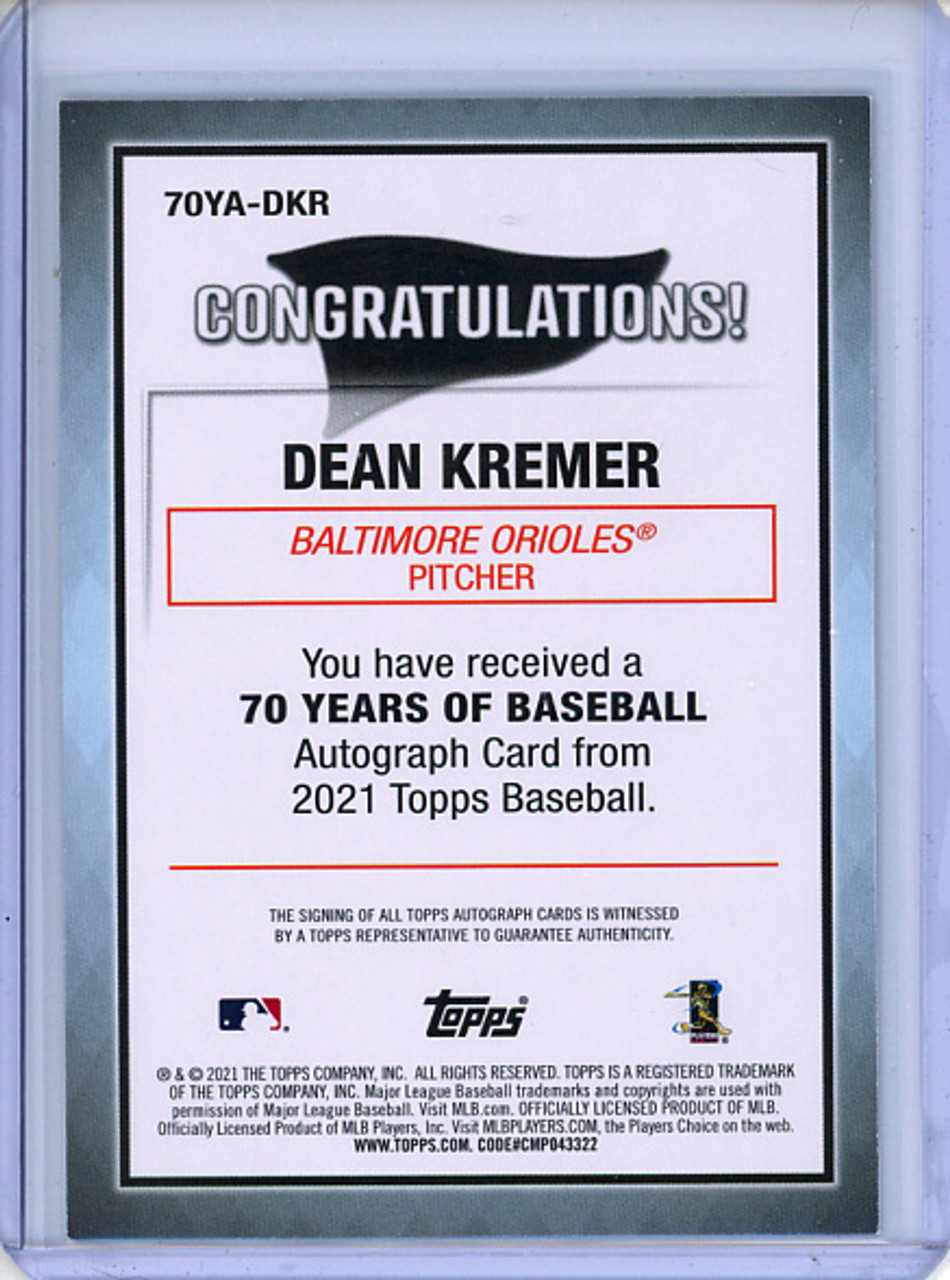 Dean Kremer 2021 Topps, 70 Years of Baseball Autographs #70YA-DKR (1)