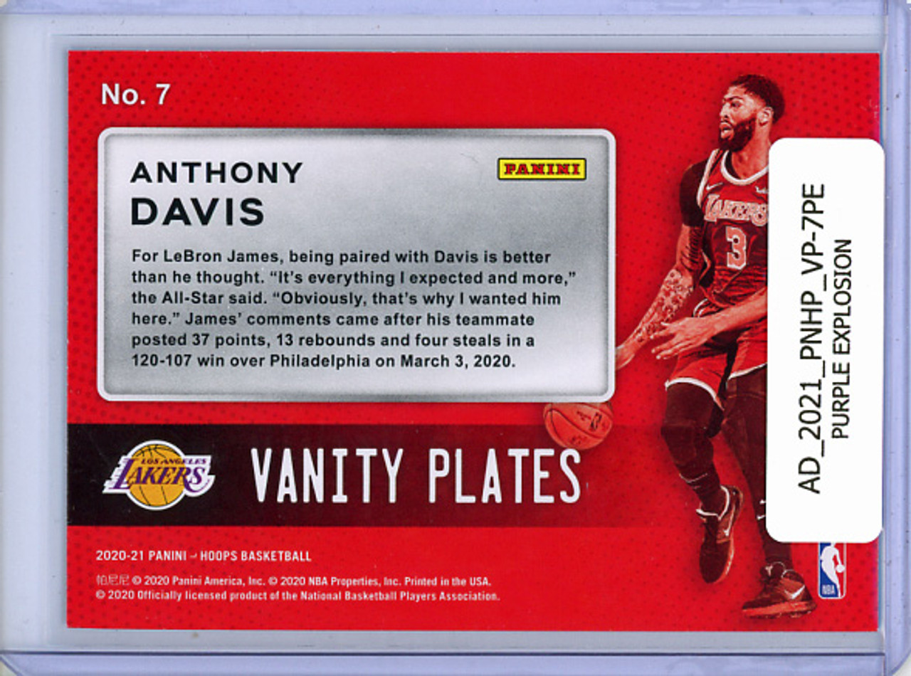 Anthony Davis 2020-21 Hoops, Vanity Plates #7 Purple Explosion