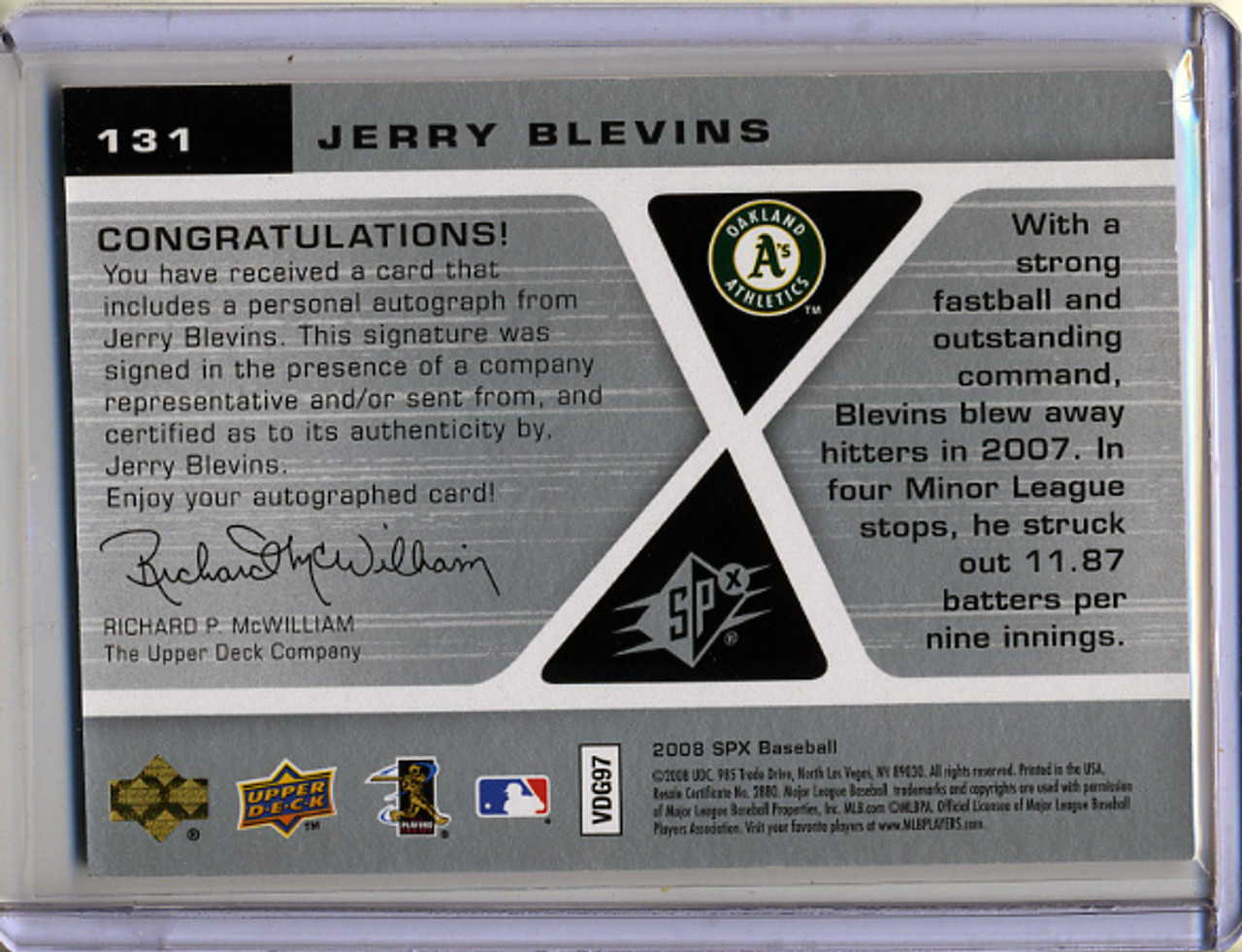 Jerry Blevins 2008 SPx #131 Rookie Signatures