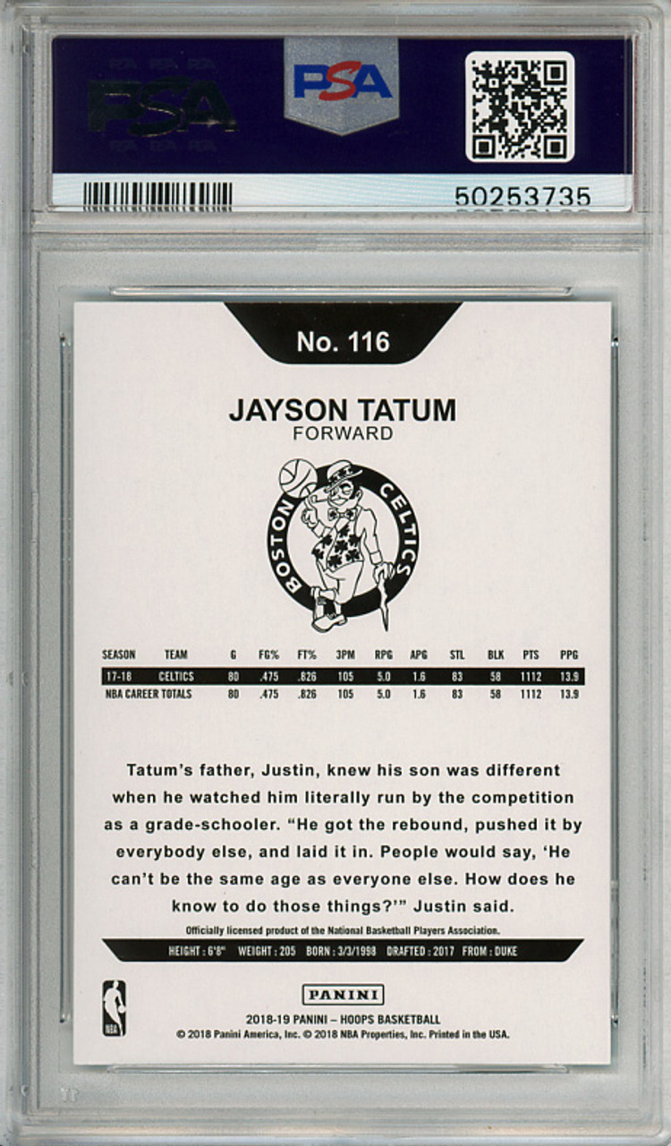 Jayson Tatum 2018-19 Hoops #116 Teal Explosion PSA 10 Gem Mint (#50253735)