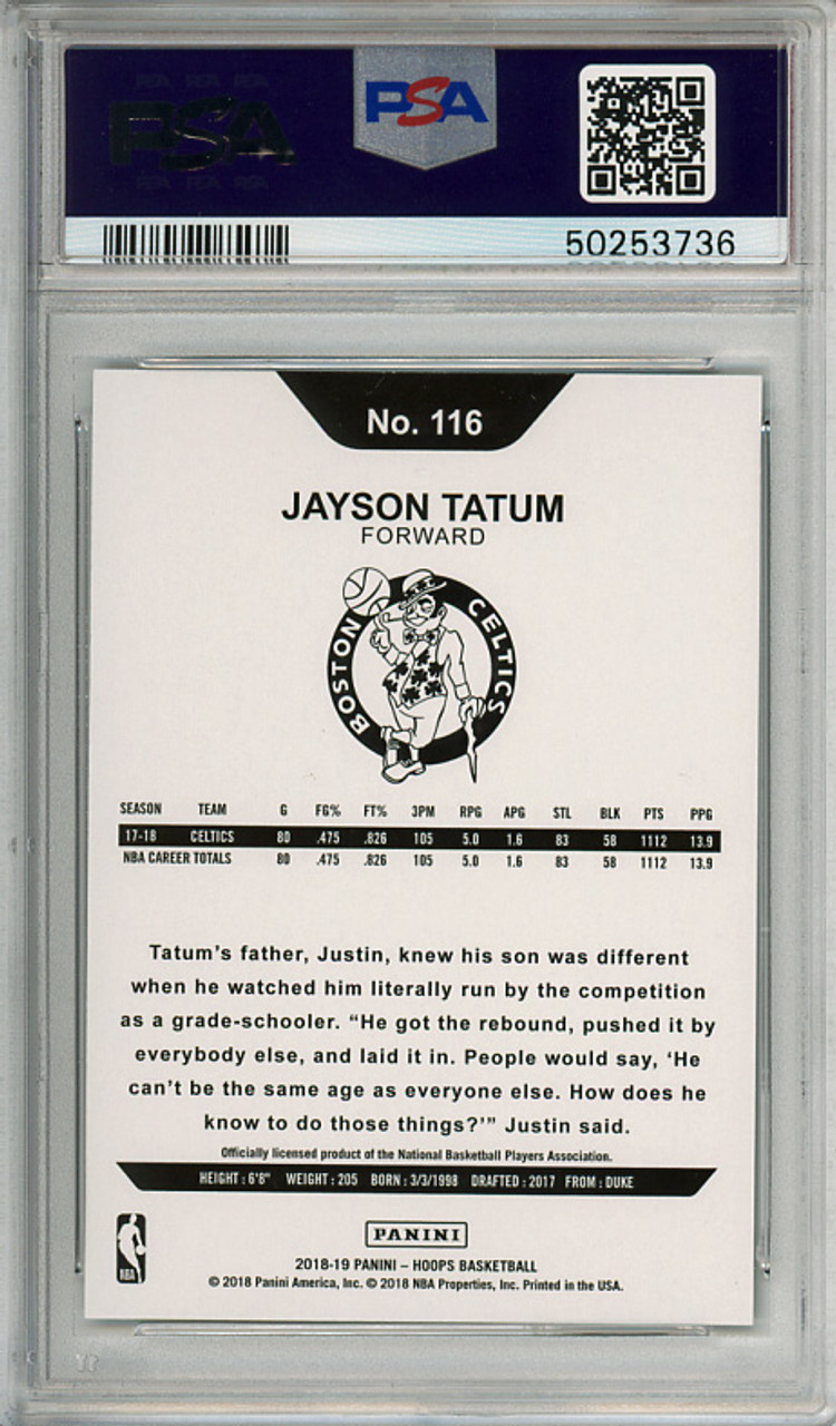 Jayson Tatum 2018-19 Hoops #116 Green (#42/99) PSA 10 Gem Mint (#50253736)