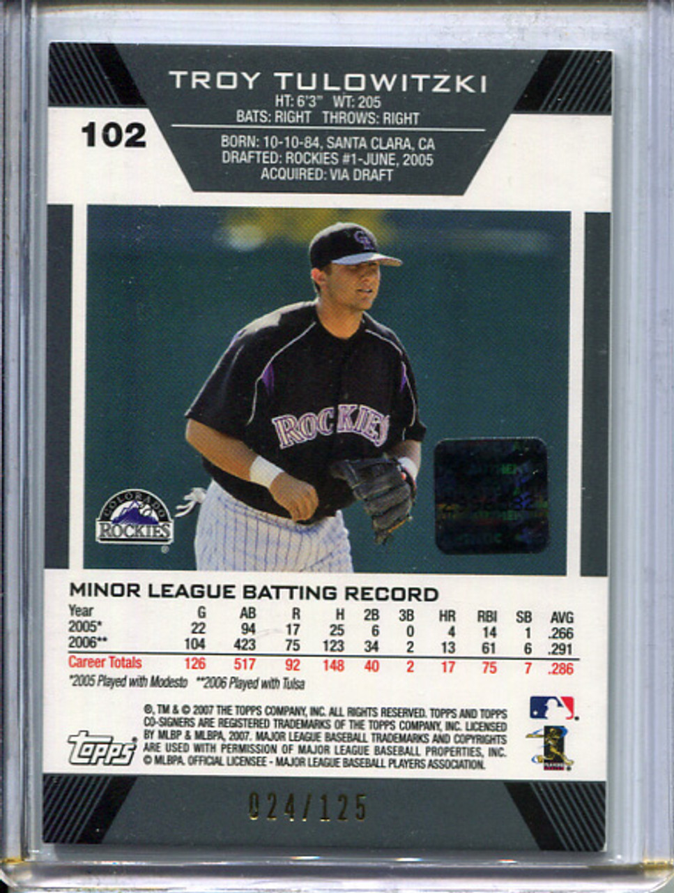Troy Tulowitzki 2007 Topps Co-Signers #102 Autographs #102 Sliver Blue (#024/125)