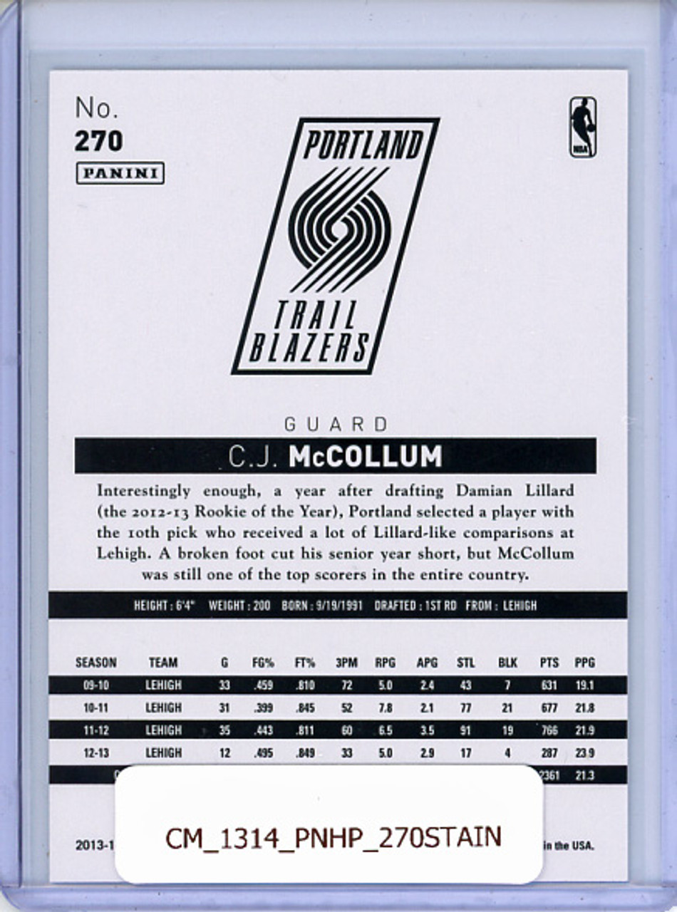 C.J. McCollum 2013-14 Hoops #270 - Small Blue Stain on Top Border