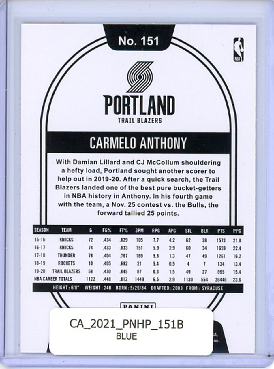 Carmelo Anthony 2020-21 Hoops #151 Blue