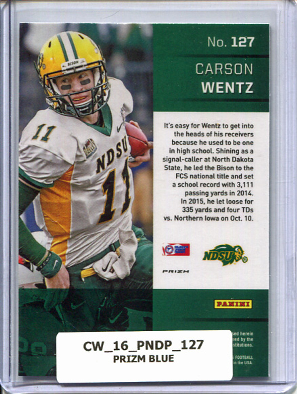 Carson Wentz 2016 Prizm Draft Picks #127 Blue