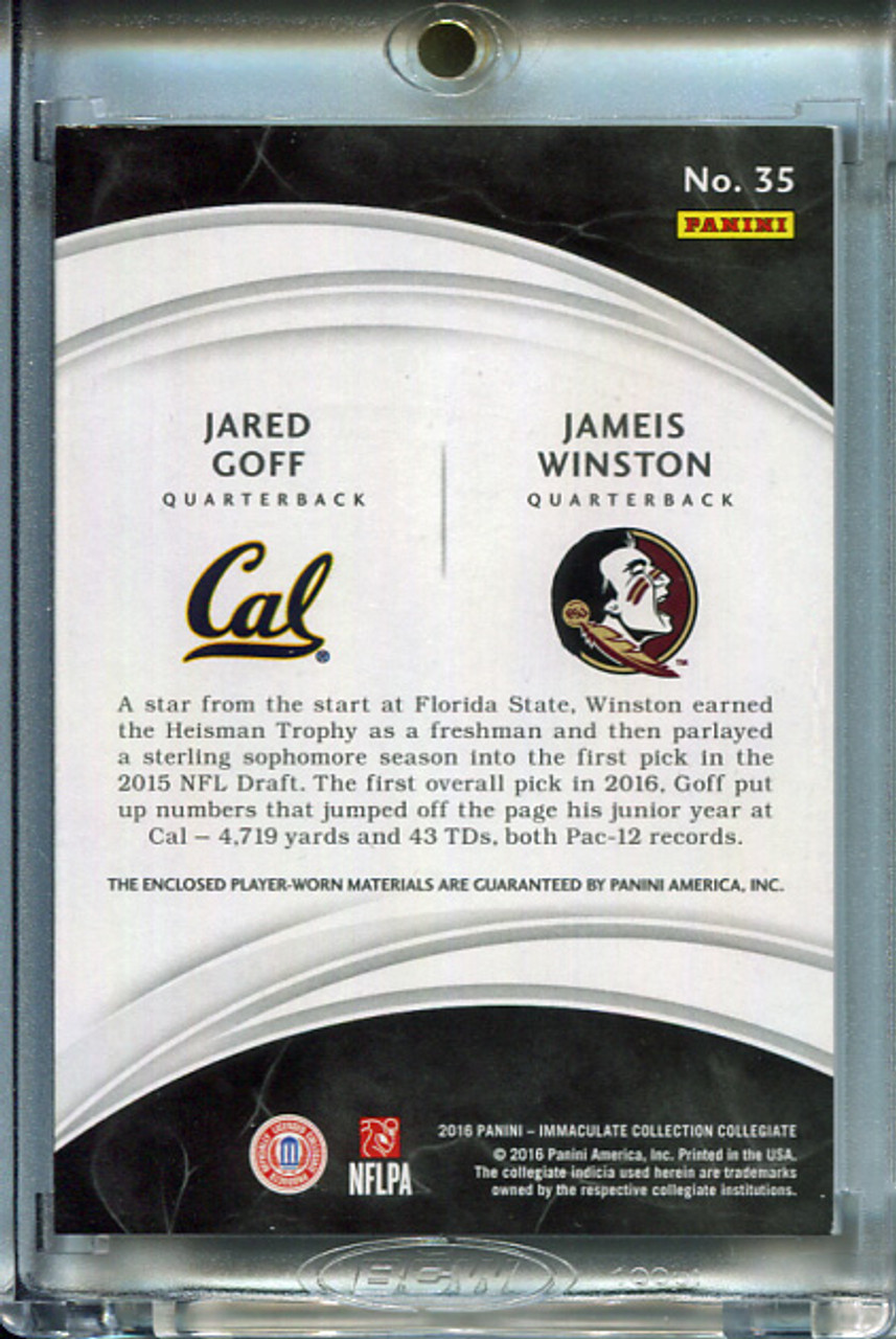 Jared Goff, Jameis Winston 2016 Immaculate Collegiate, Material Combos #35 (#23/99)