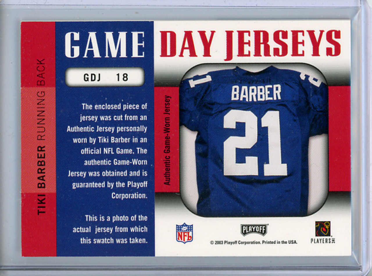 Tiki Barber 2003 Playoff Prestige, Game Day Jerseys #GDJ-18 (1)