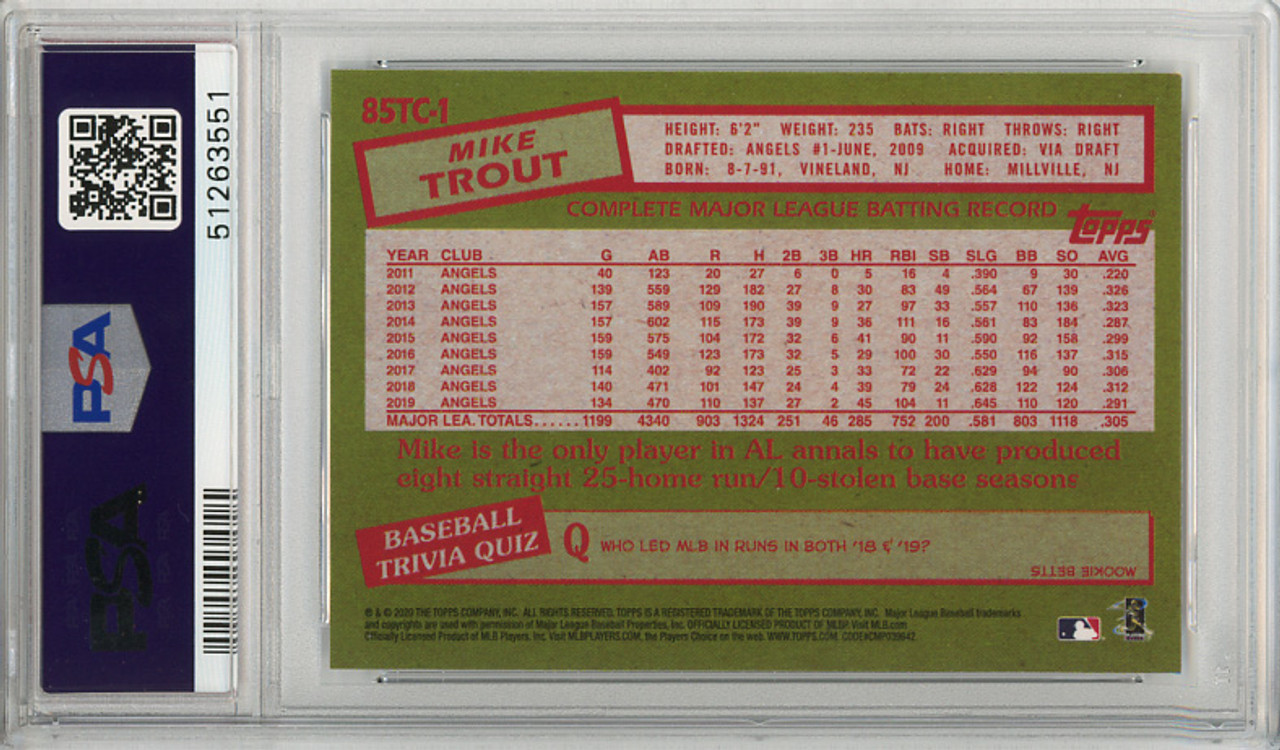 Mike Trout 2020 Topps Chrome, 1985 Topps #85TC-1 PSA 9 Mint (#51263551)