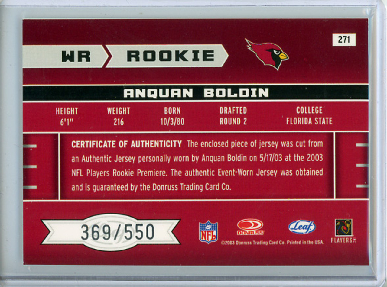 Anquan Boldin 2003 Leaf Rookies & Stars #271 Jersey (#269/550)