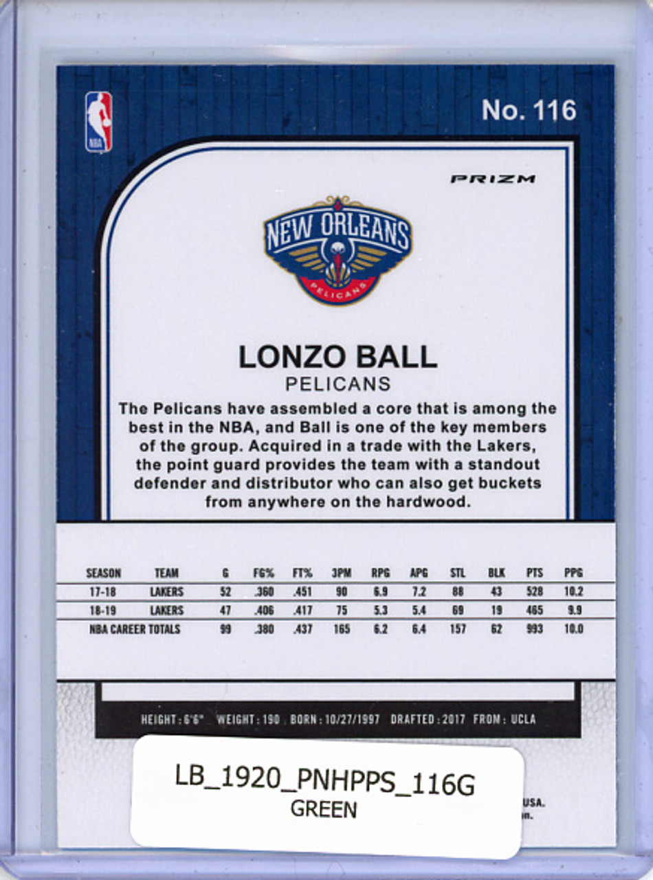 Lonzo Ball 2019-20 Hoops Premium Stock #116 Green