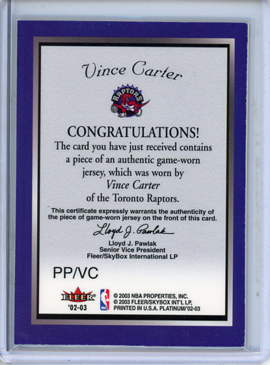Vince Carter 2002-03 Platinum, Platinum Portraits Game Worn Jerseys #PP/VC (1)