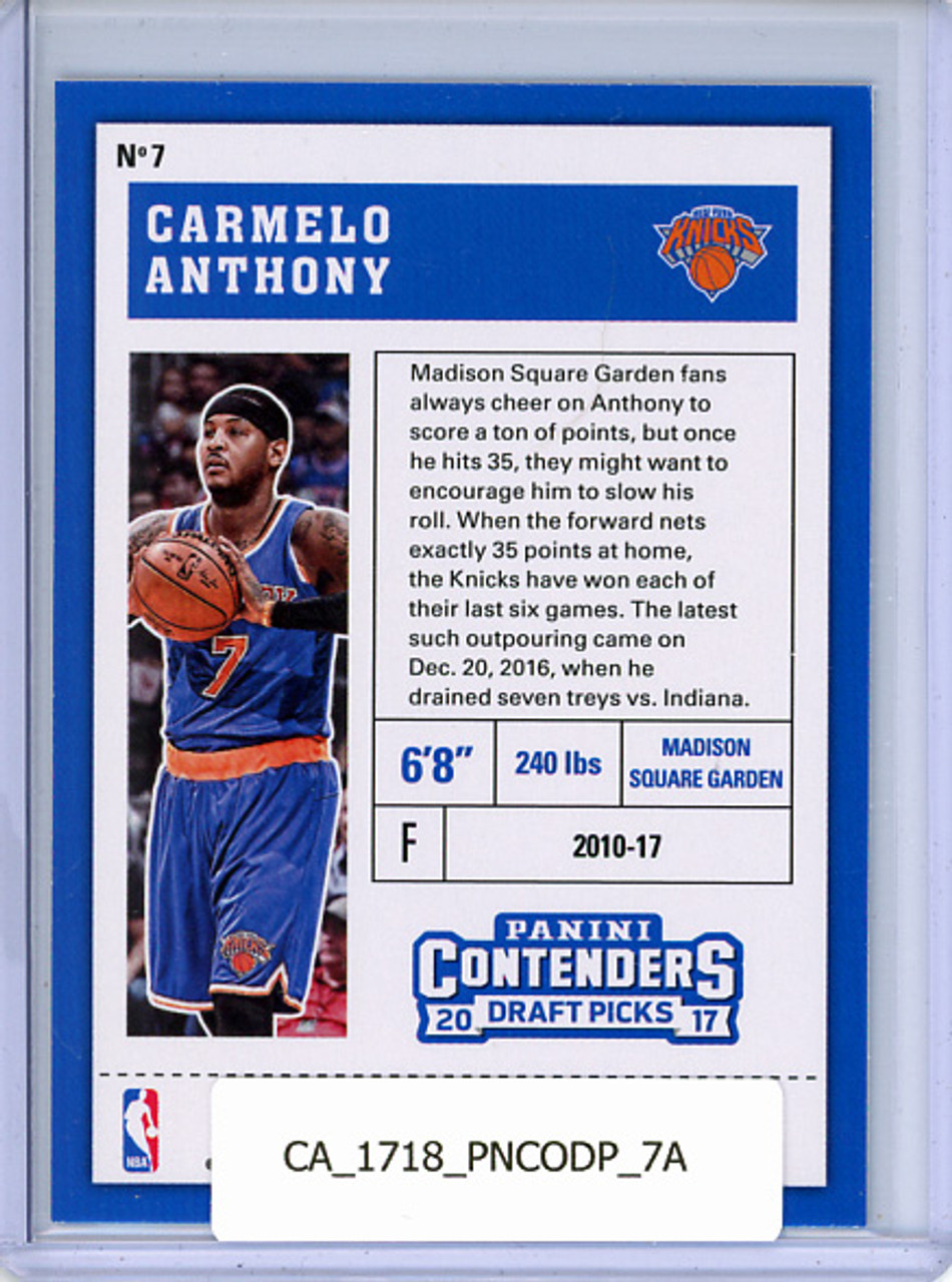 Carmelo Anthony 2017-18 Contenders Draft Picks #7 Blue Jersey