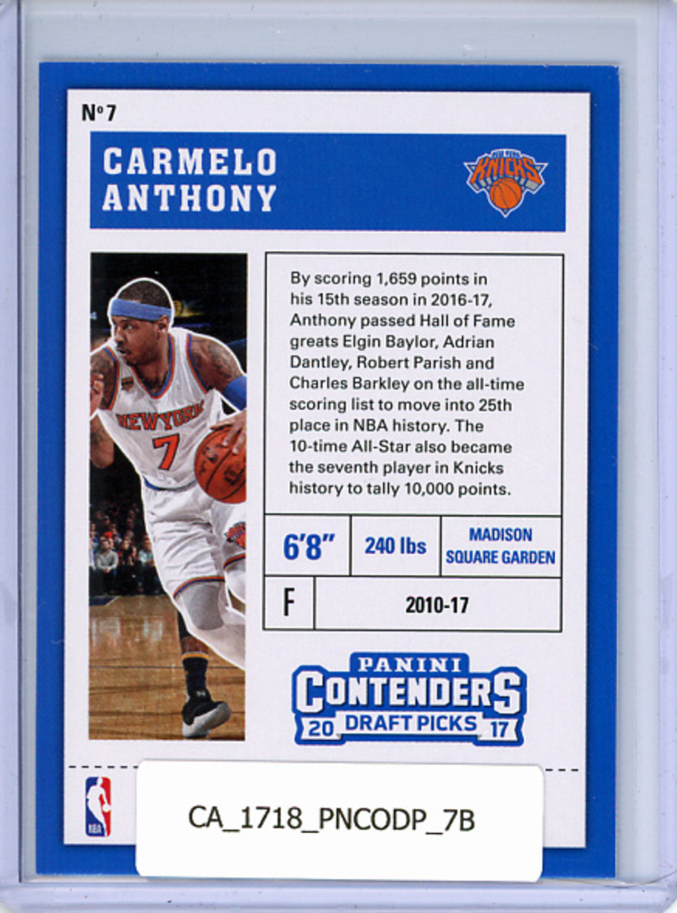 Carmelo Anthony 2017-18 Contenders Draft Picks #7 White Jersey
