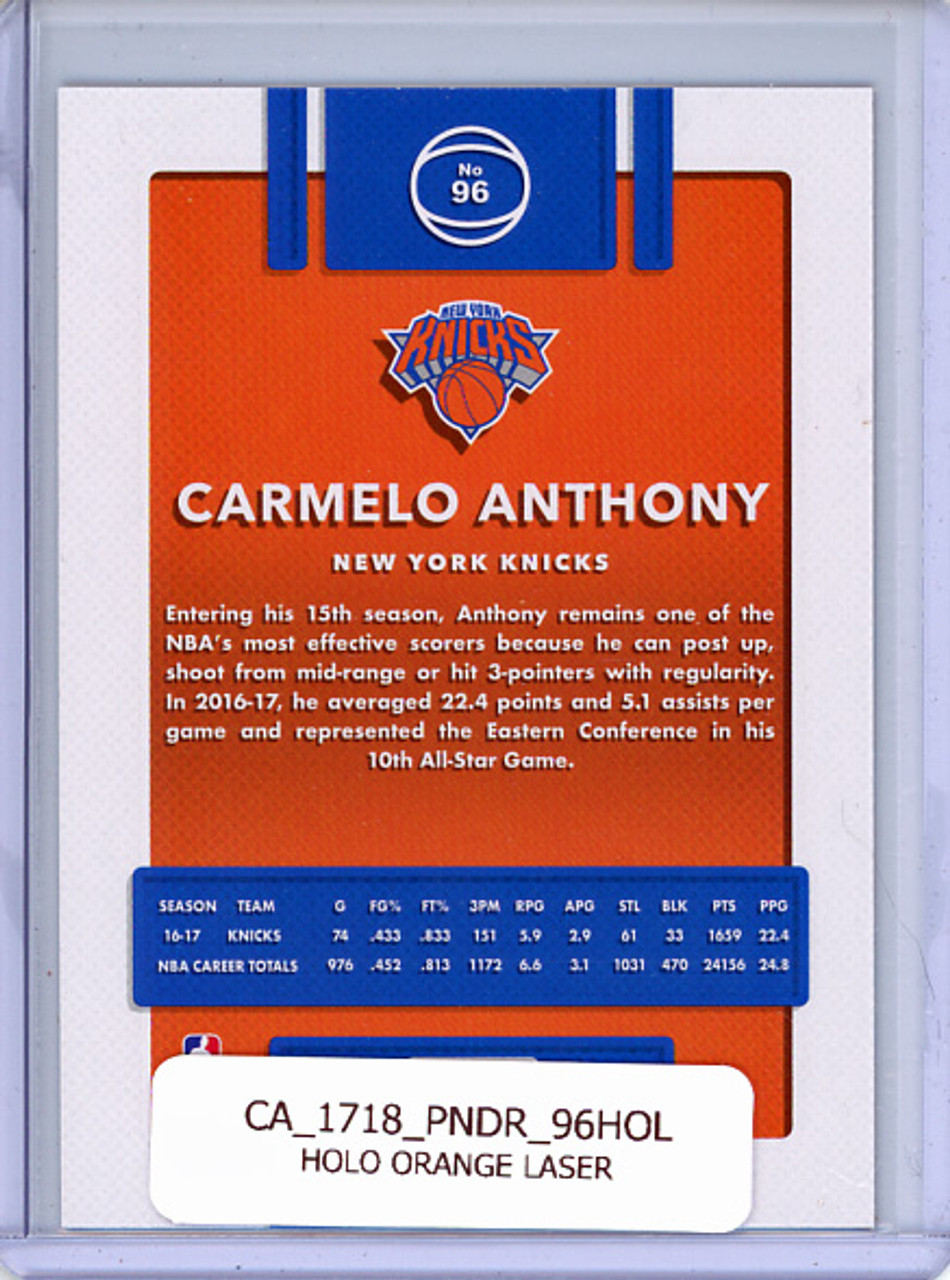 Carmelo Anthony 2017-18 Donruss #96 Holo Orange Laser