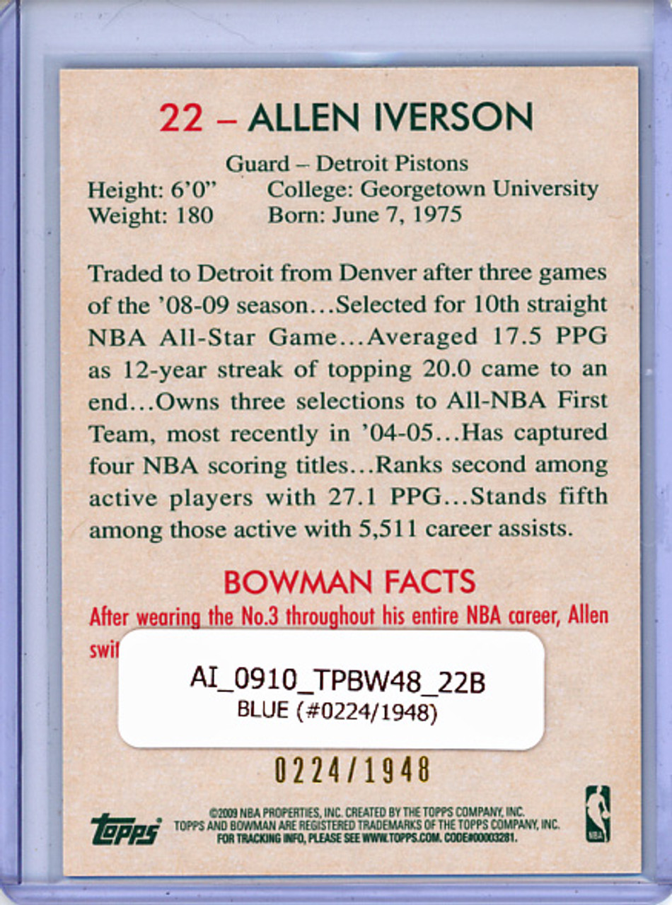 Allen Iverson 2009-10 Bowman 1948 #22 Blue (#0224/1948)