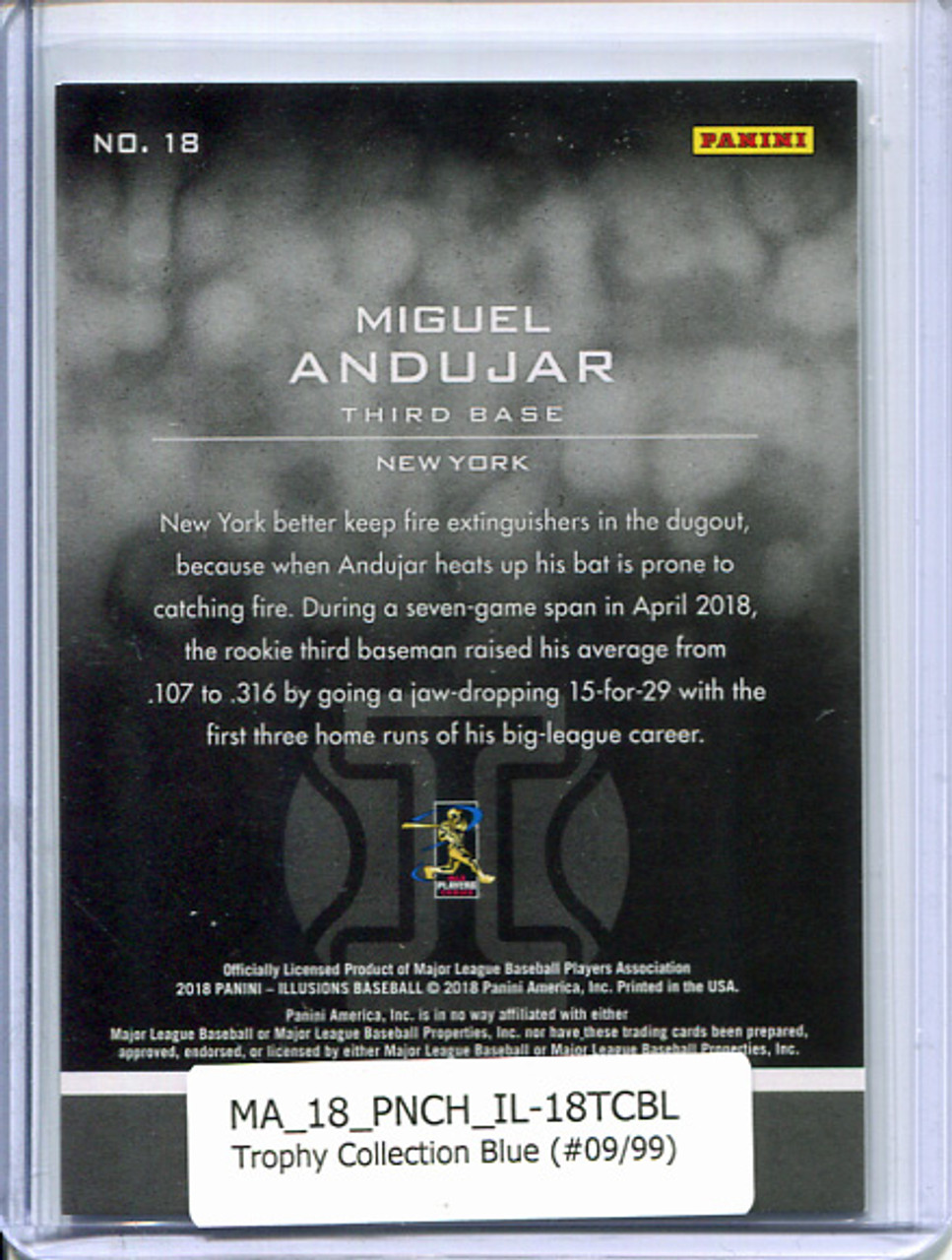 Miguel Andujar 2018 Chronicles, Illusions #18 Trophy Collection Blue (#09/99)