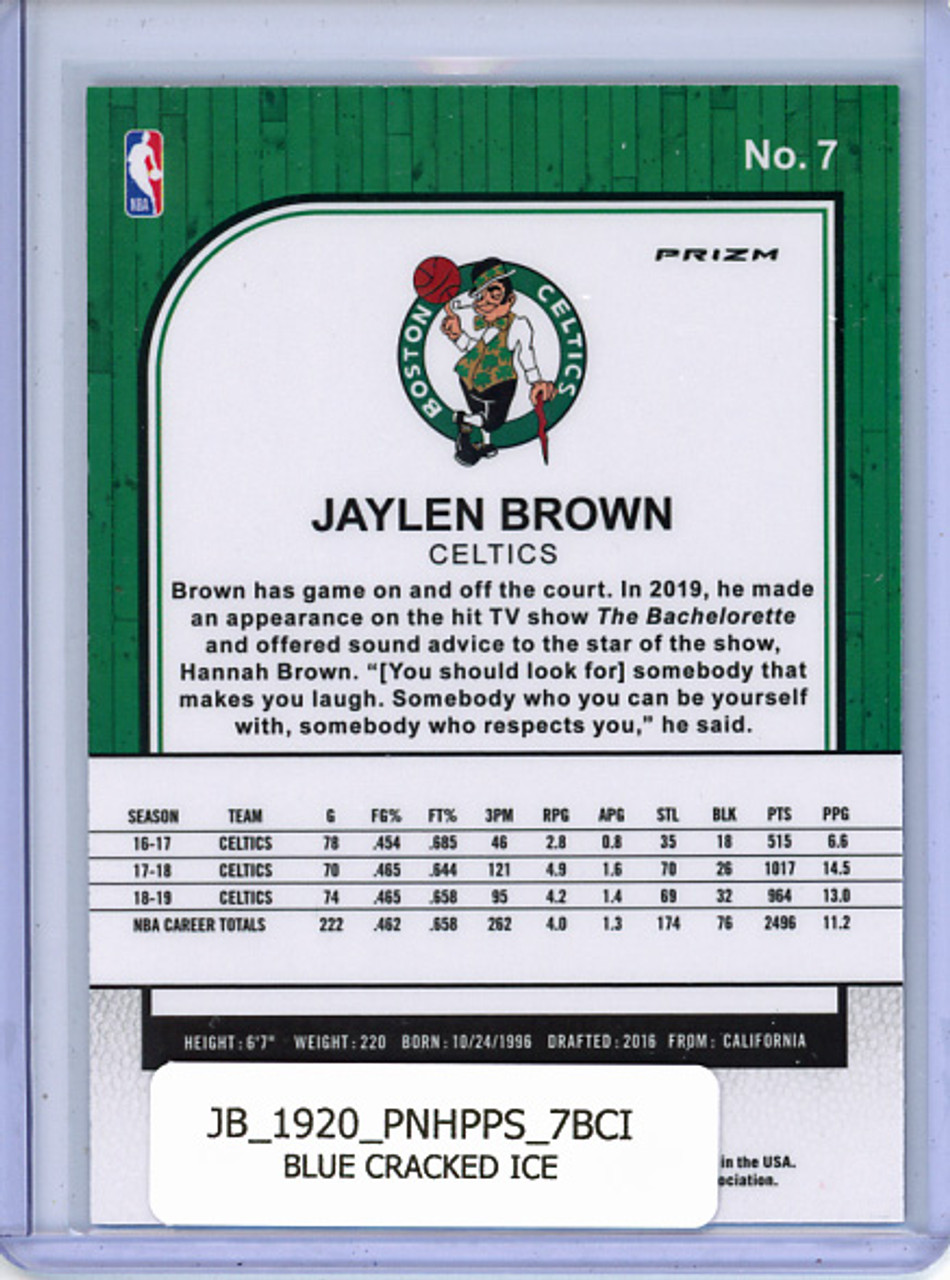 Jaylen Brown 2019-20 Hoops Premium Stock #7 Blue Cracked Ice