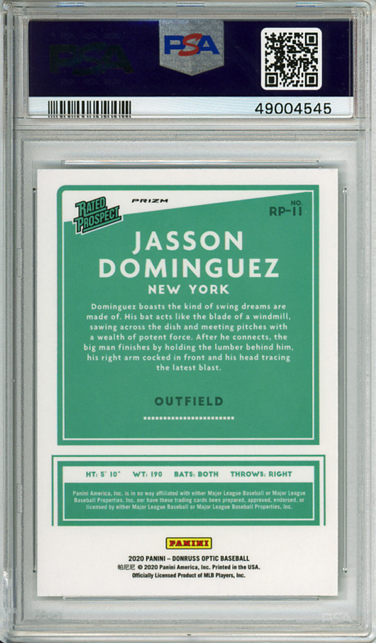 Jasson Dominguez 2020 Donruss Optic, Rated Prospects #RP-11 Holo PSA 10 Gem Mint (#49004545)