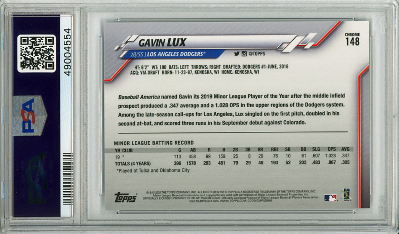 Gavin Lux 2020 Topps Chrome #148 Prism Refractors PSA 10 Gem Mint (#49004554)