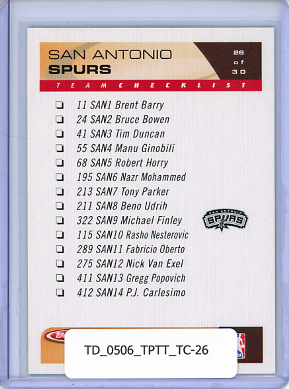 Tim Duncan 2005-06 Total, Team Checklists #26