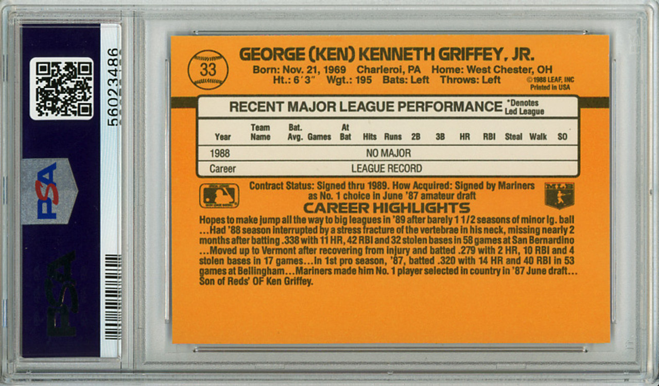 Ken Griffey Jr. 1989 Donruss #33 PSA 8 Near Mint-Mint (#56023486)