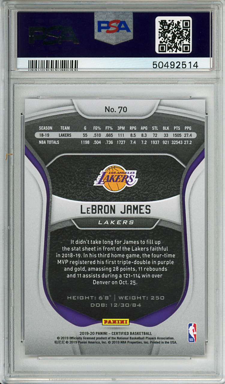 LeBron James 2019-20 Certified #70 Mirror Red PSA 9 Mint (#50492514)