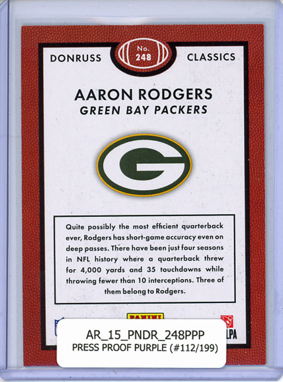 Aaron Rodgers 2015 Donruss #248 Classics Press Proof Purple (#112/199)