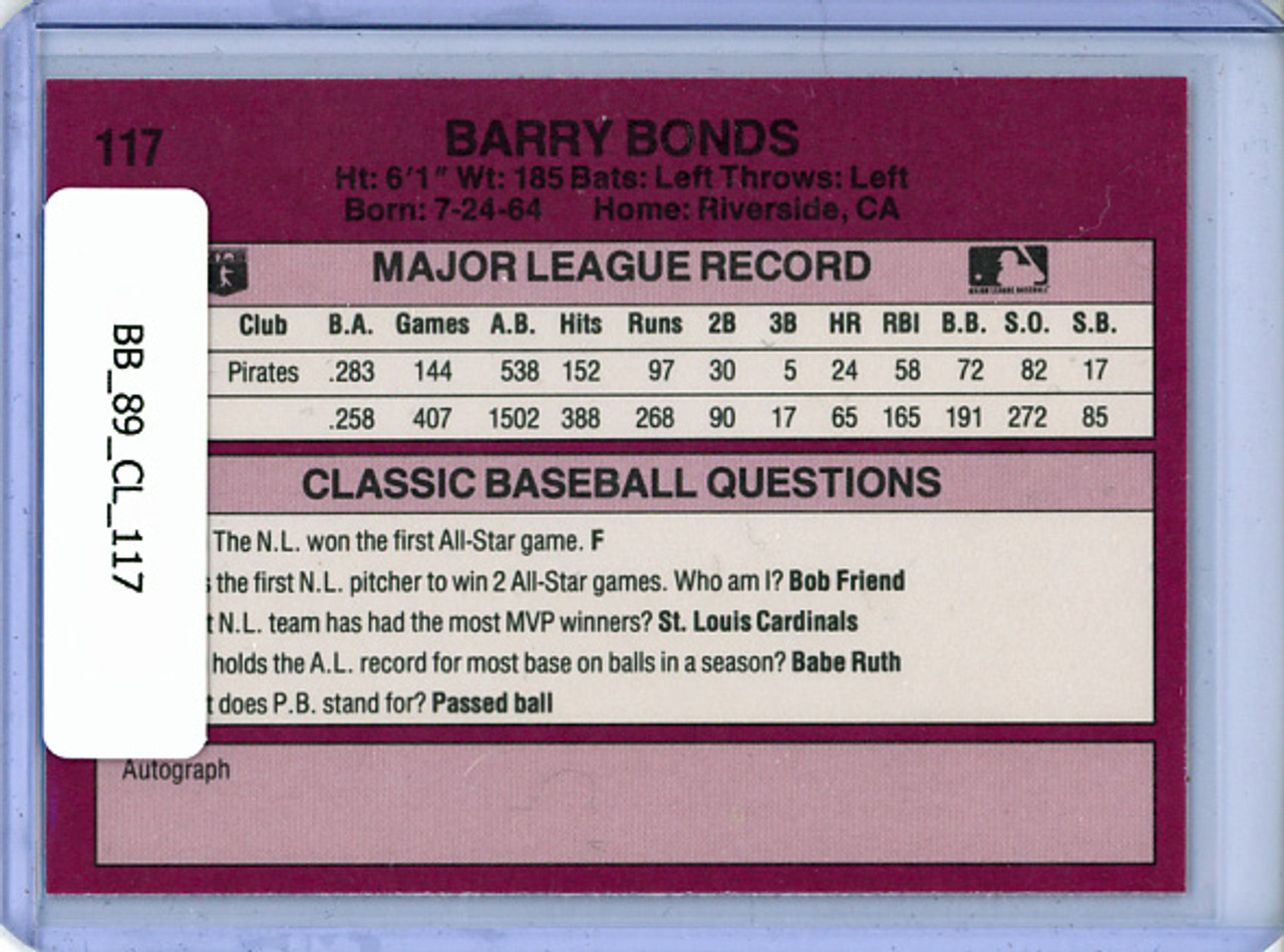 Barry Bonds 1989 Classic Travel Orange #117