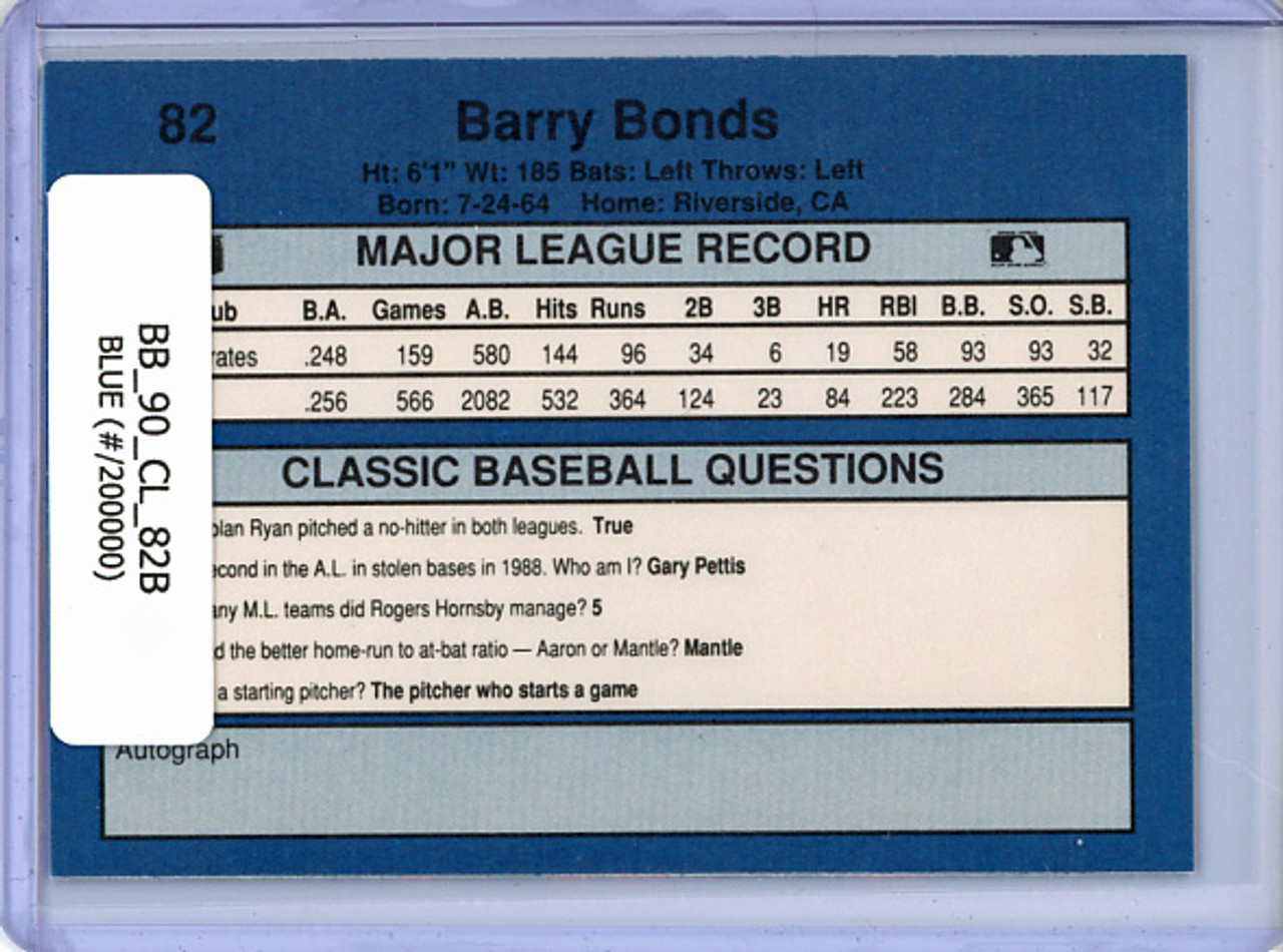Barry Bonds 1990 Classic #82 Blue - Print Run /200,000