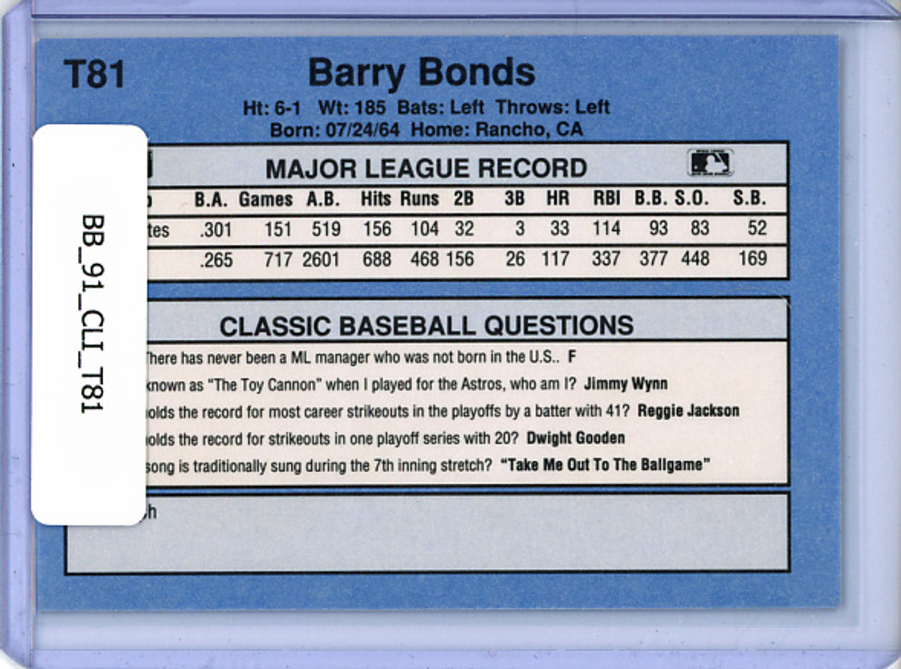 Barry Bonds 1991 Classic I #T81